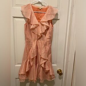 🙋‍♀️💁‍♀️Orange and White Ruffled Sundress with Flutter Sleeves (no belt )